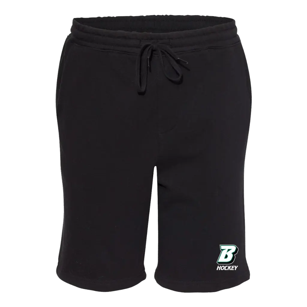 [IND20SRT-S-Black] BU Club Hockey Player 9 Inch Fleece Shorts - Flying B Design! (Black, S)