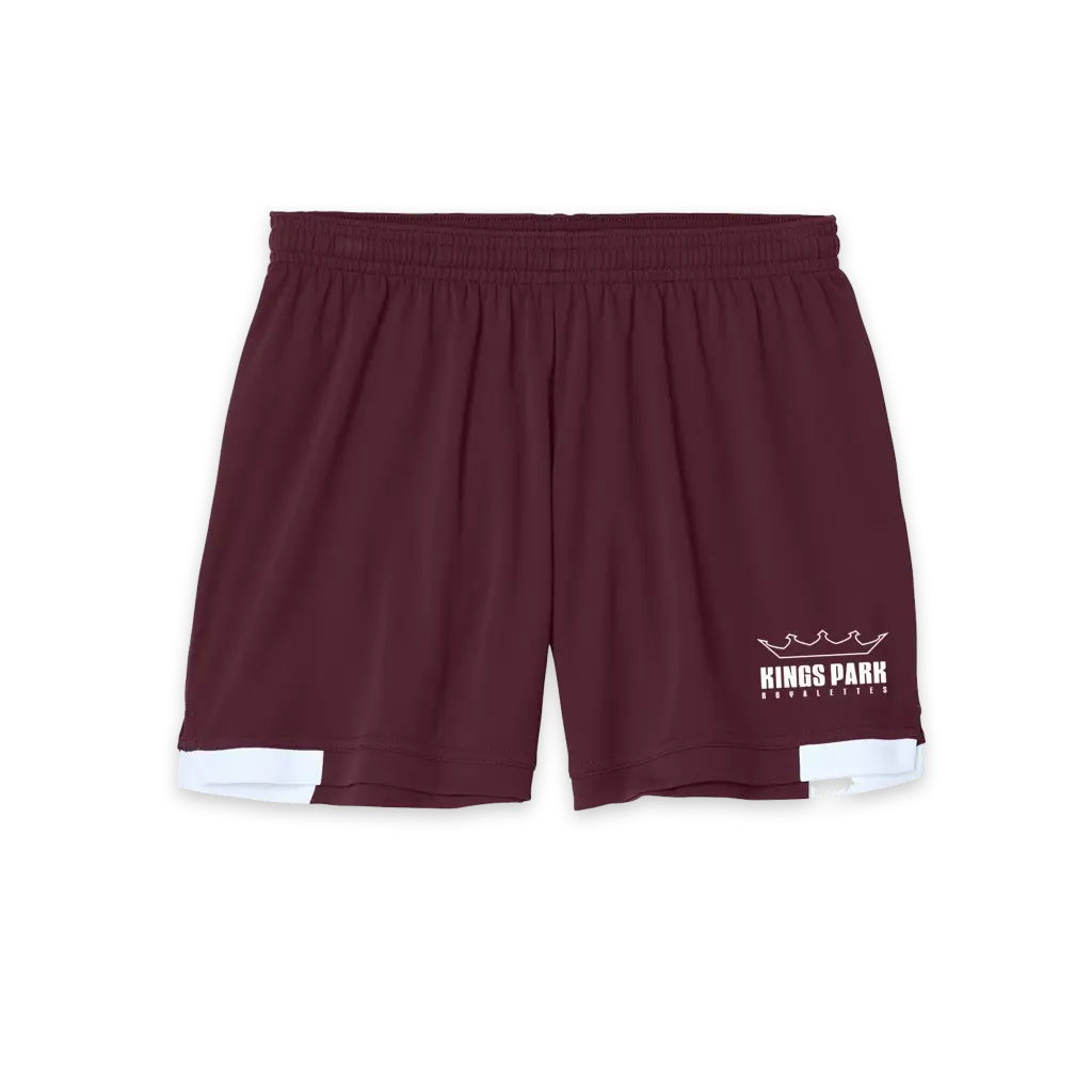 [LST442-XS-Maroon/White] Kings Park Royalettes Sport-Tek® Women’s Club 5” Short (Maroon/White, XS)