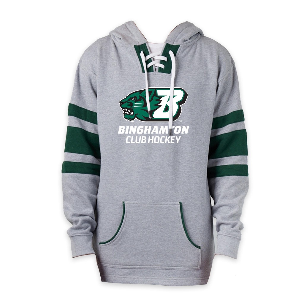 [36079-S-Athletic Heather/Forest] BU Club Hockey Lace Up Pullover Hockey Hood (S)