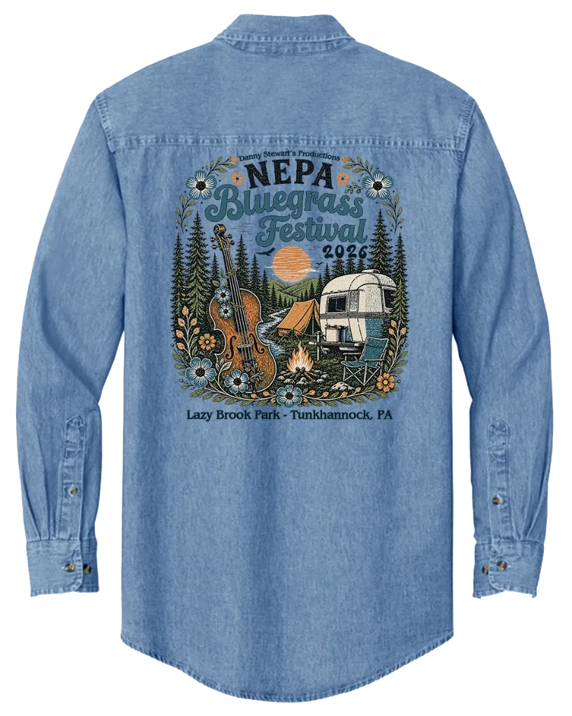 [SP10-S-FadedBlue] NEPA Bluegrass Festival 2026 - Unisex Denim Shirt (S)