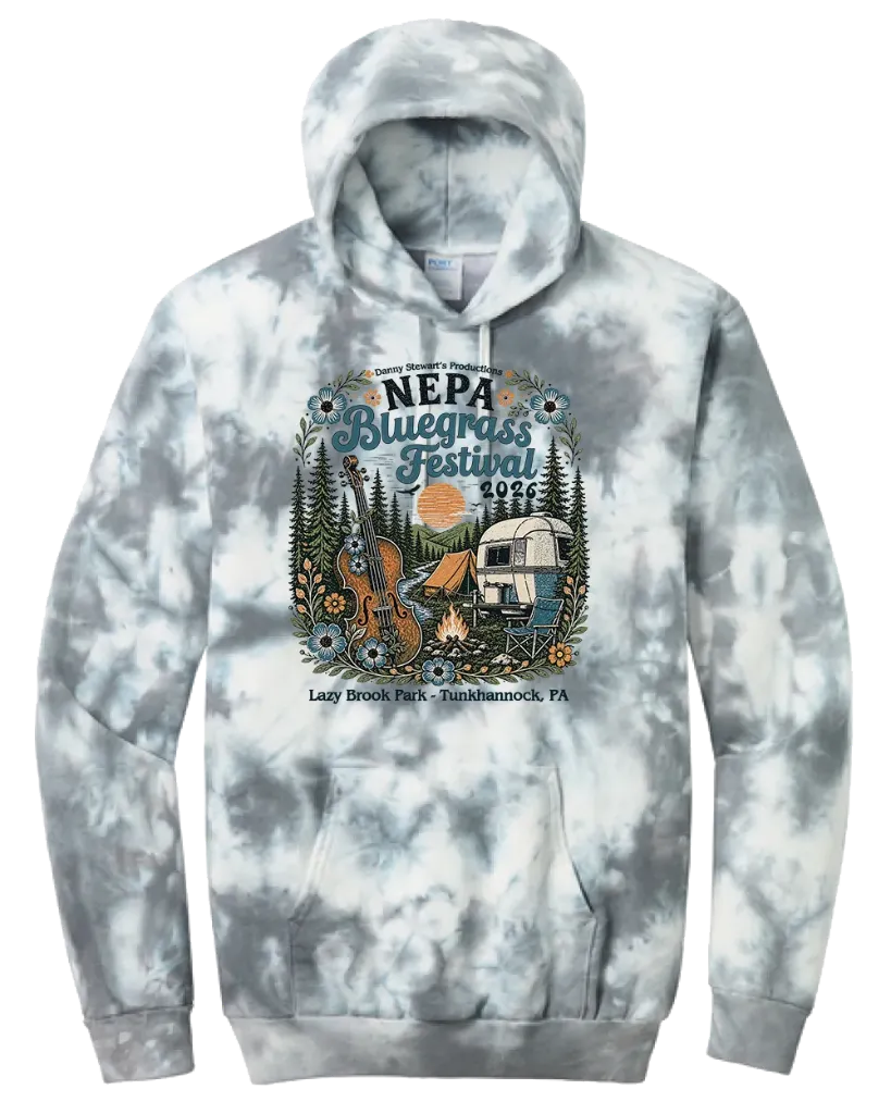 [PC144-S-Grey] NEPA Bluegrass Festival 2026 - Grey Tie Dye Hoodie (S)