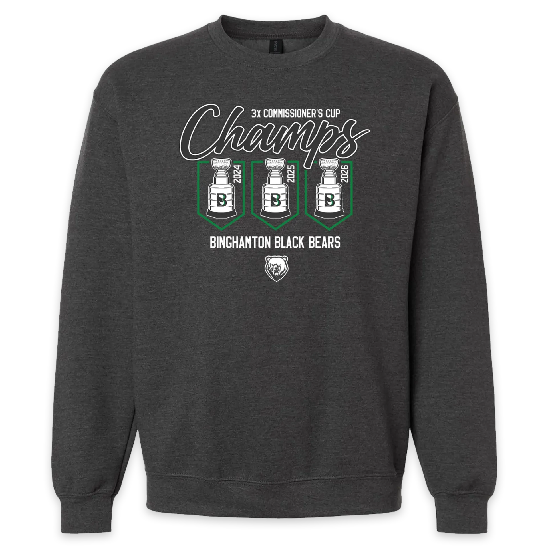 [18000-S-Fan Charcoal Heather] Binghamton Black Bears 2026 Champs Crewneck! (S)