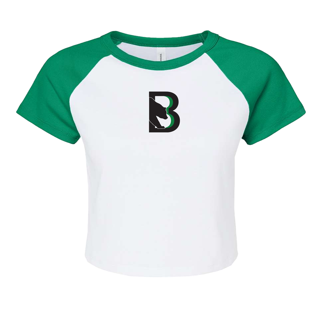 [1201-XS-White/Kelly] Binghamton Black Bears Women's Micro Rib Raglan Baby Tee (Online Exclusive) (XS)