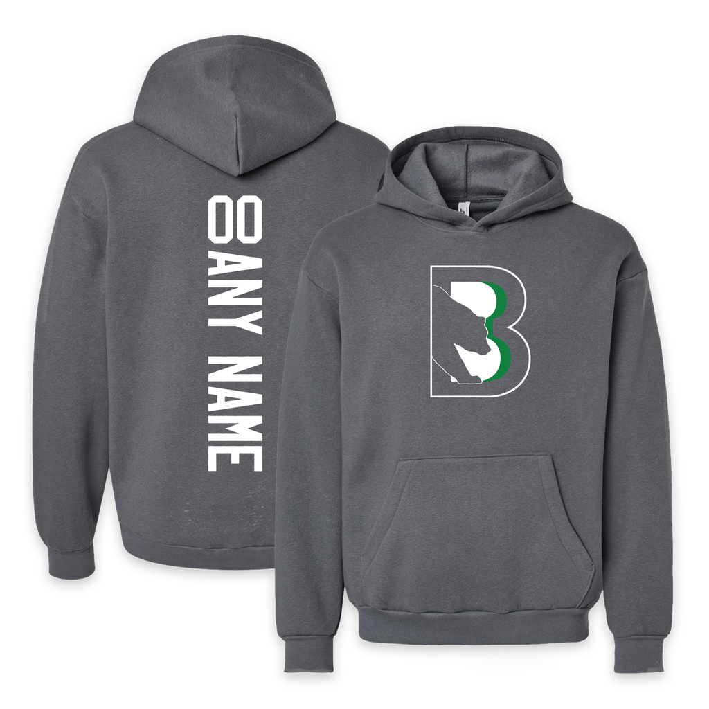 [RF498-XS-Asphalt] Binghamton Black Bears Custom Name and Number Hoodie (Online Exclusive) (New Colors!) (XS, Asphalt)