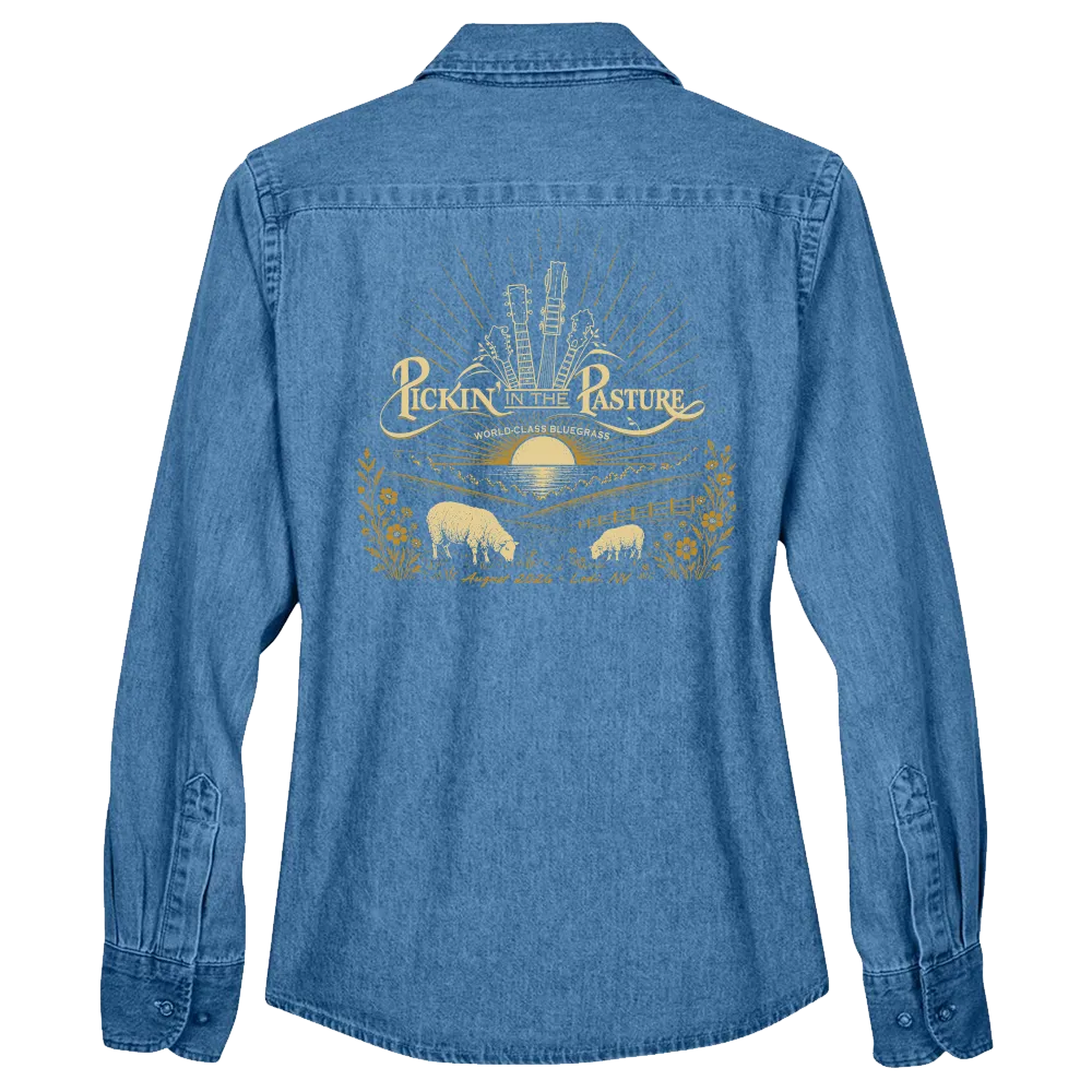 [M550W-Light Denim-S] Pickin' in the Pasture 2026 Women's Denim Shirt (S)