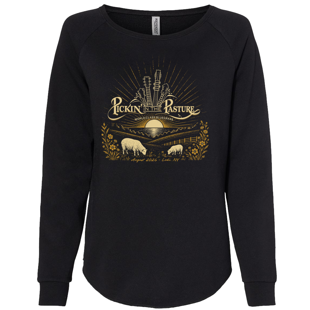 [PRM2000-XS-Black] Pickin' In The Pasture 2026 Women's California Wave Wash Crewneck Sweatshirt (XS, Black)