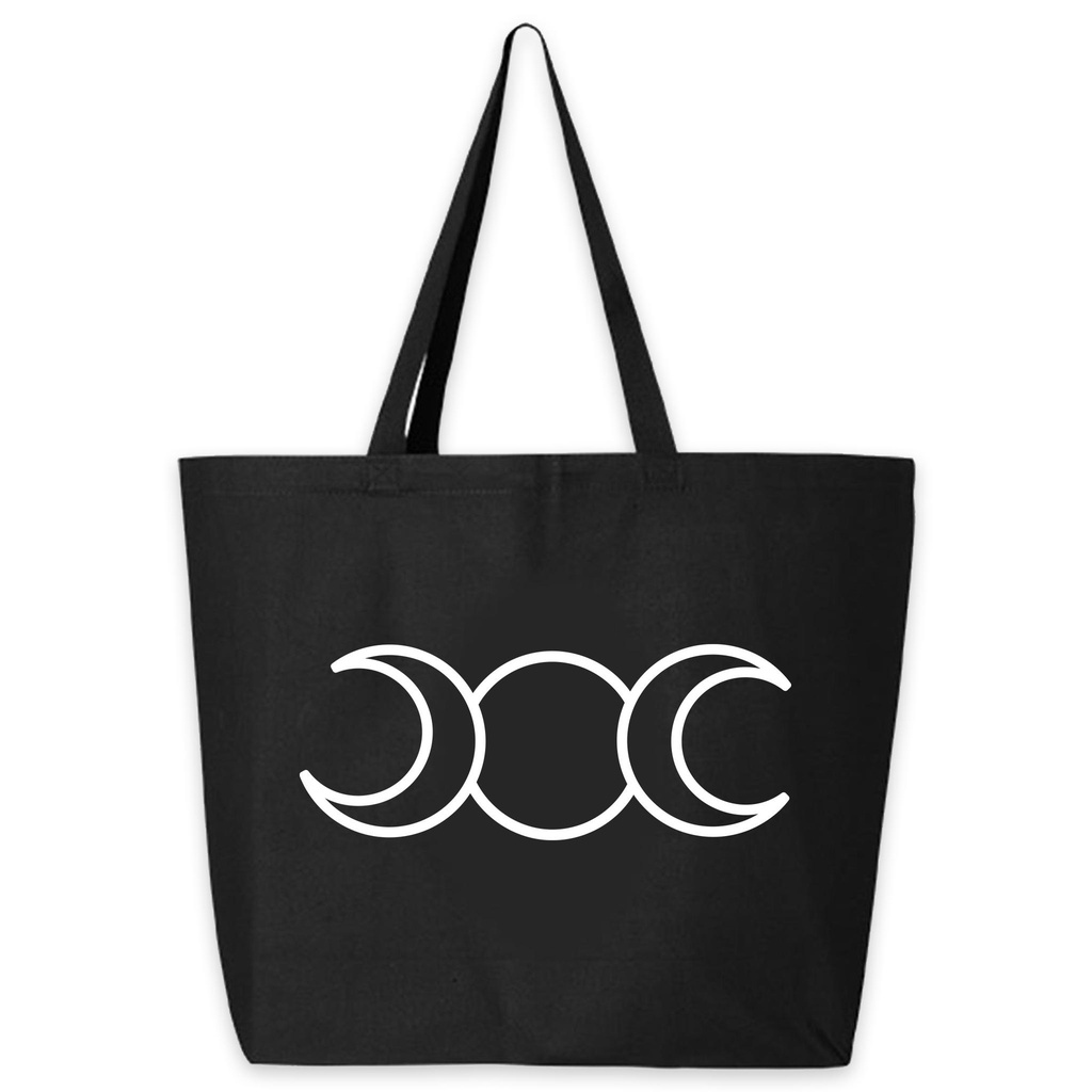 Triple Moon Tote - Black with White Ink