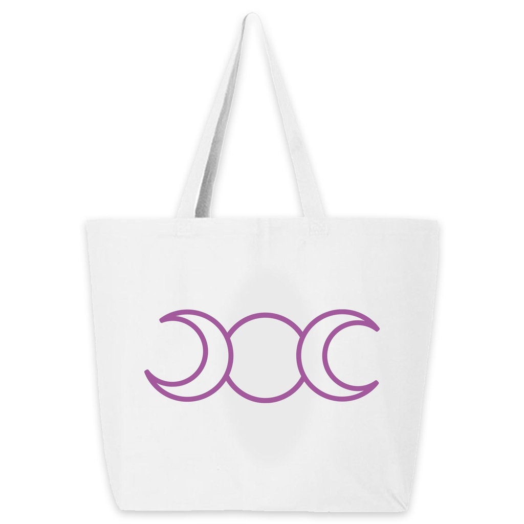 Triple Moon Tote - White with Purple Ink