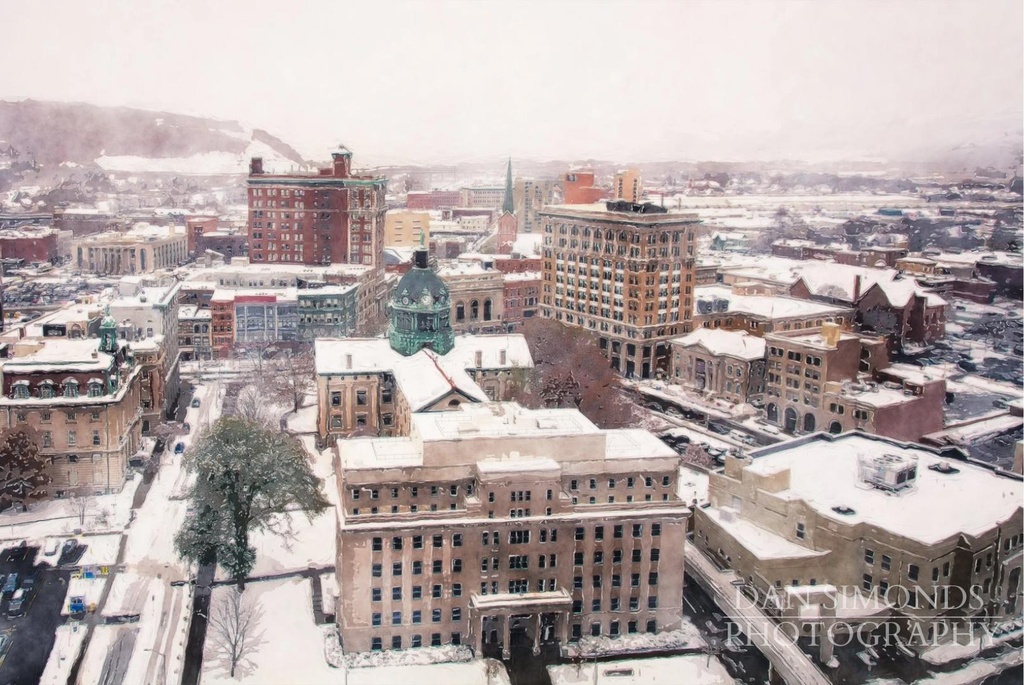 City of Binghamton Winter Scene by Dan Simonds Framed Canvas Print (Black, 16 x 24)