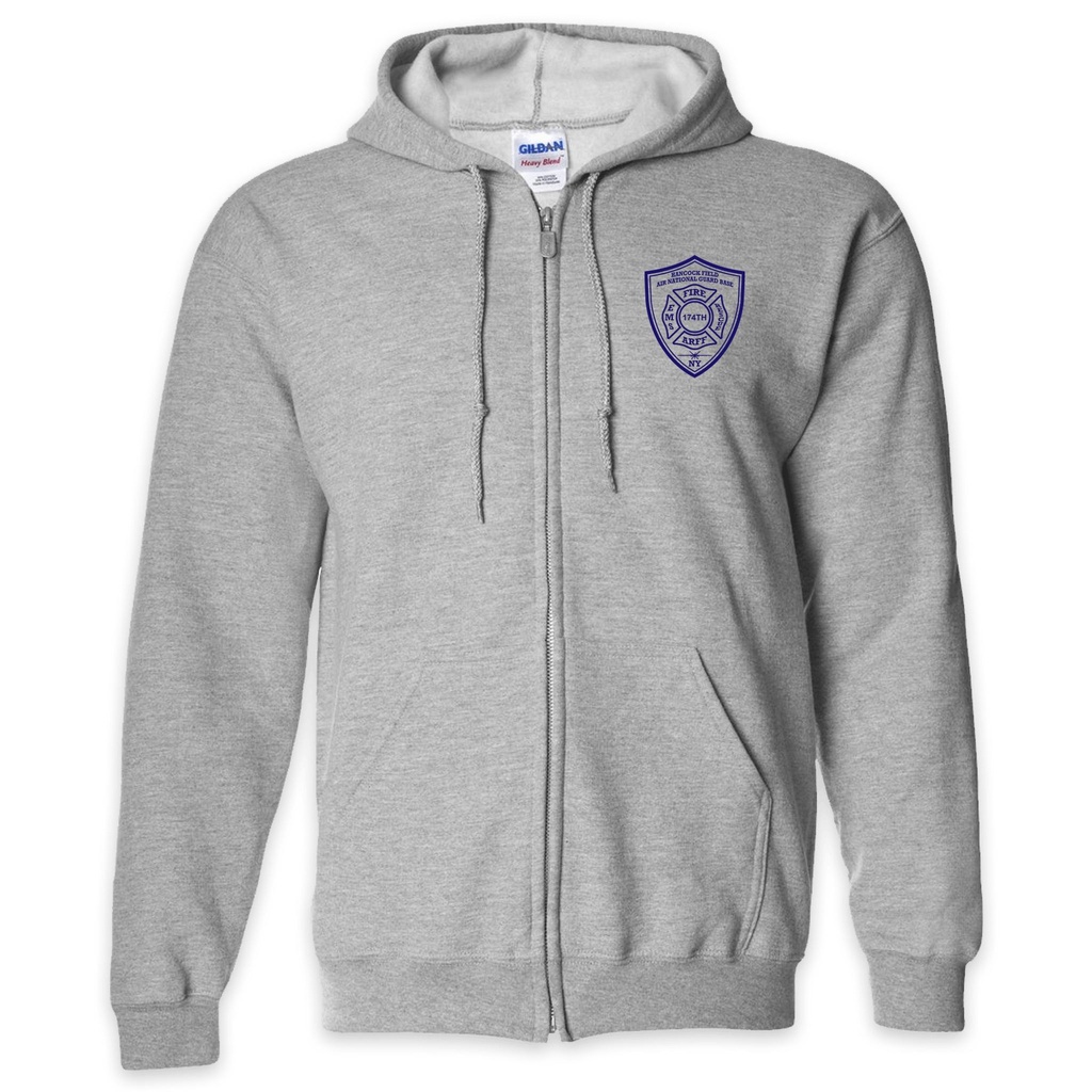 [18600-S-Sport Grey] LEISURE WEAR- Hancock Fire Department Full Zip Hooded Sweatshirt (Blue Logo w/back) (S)