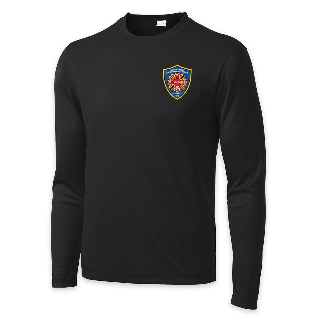 [ST350LS-S-Black] LEISURE WEAR- Hancock Fire Department Long Sleeve Performance (Full Color Logo w/back) (Black, S)