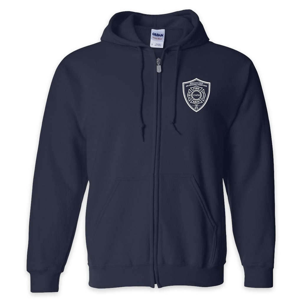 LEISURE WEAR- Hancock Fire Department Full Zip Hooded Sweatshirt (White Logo w/back)