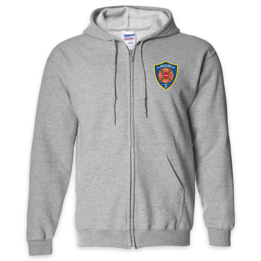 [18600-S-Sport Grey] LEISURE WEAR- Hancock Fire Department Full Zip Hooded Sweatshirt (Full Color Logo w/back) (Graphite, S)