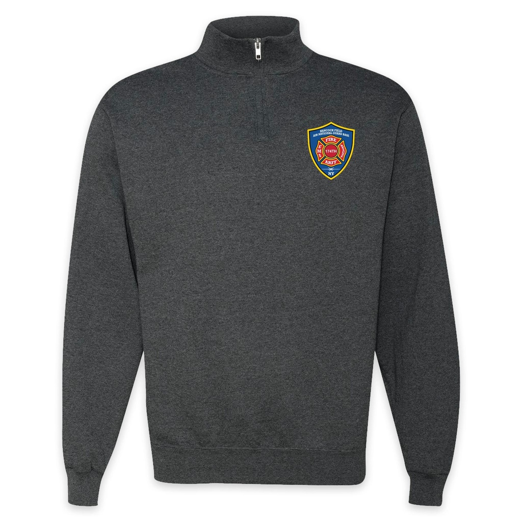 [995MR-S-Black Heather] LEISURE WEAR- Hancock Fire Department Quarter Zip Pullover (Full Color Logo w/back) (S)