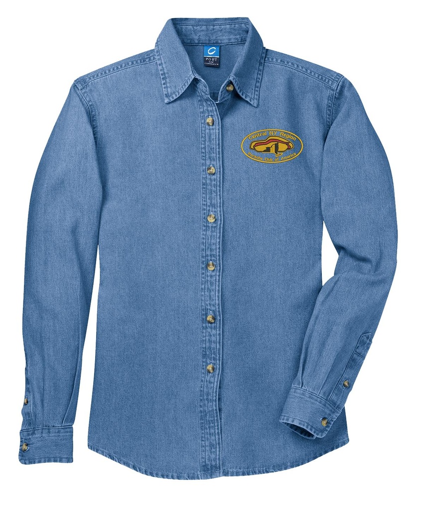 [LSP10-S-Faded Blue] CNYPCA Embroidered Denim Button Down - Ladies (S)