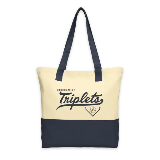 [BG414-Natural/Navy] Binghamton Triplets Tee Vintage Tote Bag!