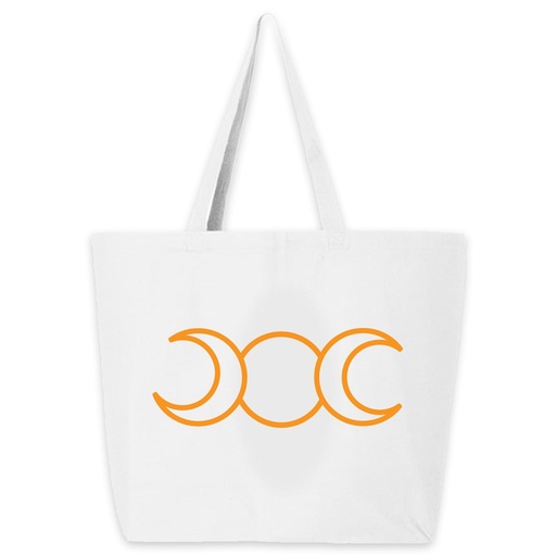 Triple Moon Tote - White with Orange Ink