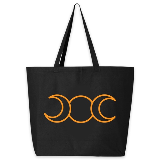 Triple Moon Tote - Black with Orange Ink