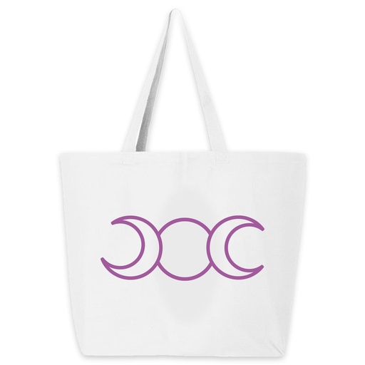 Triple Moon Tote - White with Purple Ink